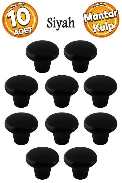 Badem10 (PĂSĂTĂ PLASTIC) Buton ciupercă Mobilier rotund negru Sertar de bucătărie Mâner dulap Mâner 10 buc