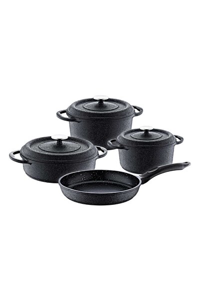 OMS Quartz Prime 3050 7 Piece Set - Biogranite Cast Pot Black Body Platinum Detailed