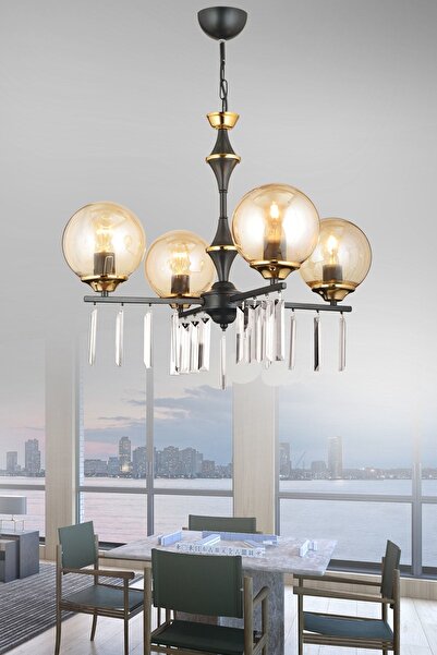 Genel Markalar Pervane Siyah 4'lü Bal Glop Camlı Lüks Yukarı Bakan Kristal Ta...