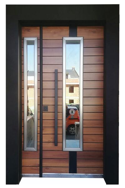 Tezdoor Villa Kapısı, Apartman Giriş Kapısı Siyah Kasalı Saruhan Desen Düz Model Sağ Açılım