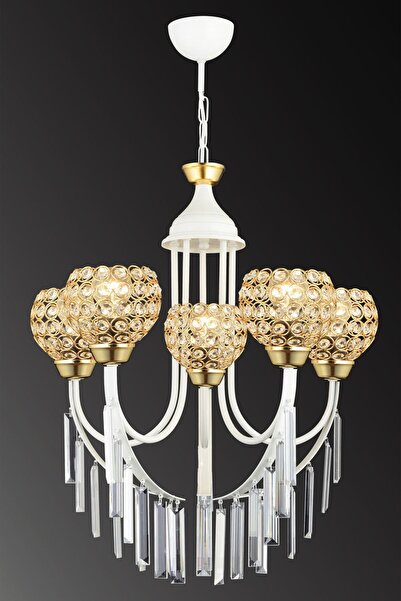 Genel Markalar Beyaz Irmak 5'li Kristal Lüks Yukarı Bakan Kristal Taşlı Avize