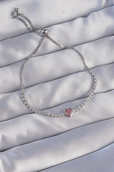 Moka Shopin MokaShopin Elevator Bracelet - Brass Silver Color, Pink Zircon Stone Charm Model