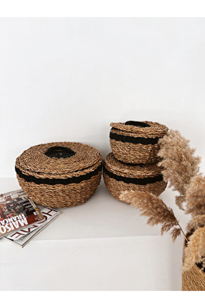 KaiHome Black Wicker Basket - 3-Piece Bathroom Organizer with Lid