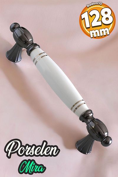Badem10 Mira (PREMIUM) Porțelan alb cu dungi afumate 128 mm Mobilier Bucătărie Sertar Dulap Mâner Mâner