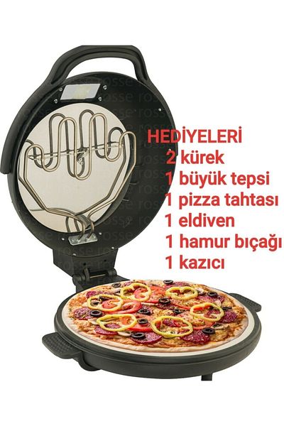 Rosse 7 Piece Black Natural Pizza Stone Oven with Glass Gift