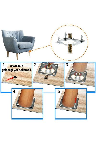 Badem10 Furniture Bed Base Seat Nesting Leg Metal Connecting Bracket Flat Feet Base with M8 Bolts (1 Pcs)