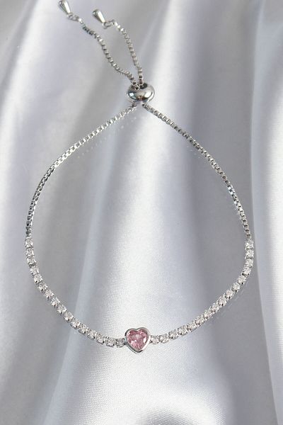 Moka Shopin MokaShopin Elevator Bracelet - Brass Silver Color, Pink Zircon Stone Charm Model
