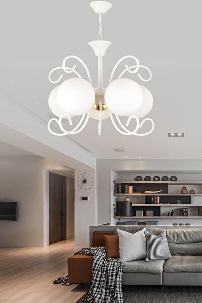 Genel Markalar Kelebek Beyaz Glop Camlı Modern Lüks Avize  5'li