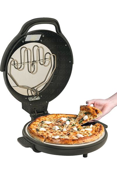 Rosse 7 Piece Black Natural Pizza Stone Oven with Glass Gift