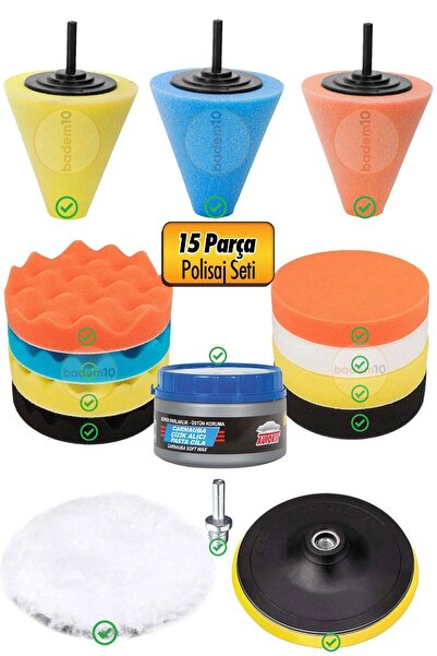 Badem10 Oto Araç Araba Pasta Cila Temizlik Seti Jant Matkap Ucu Parlatma Poli...