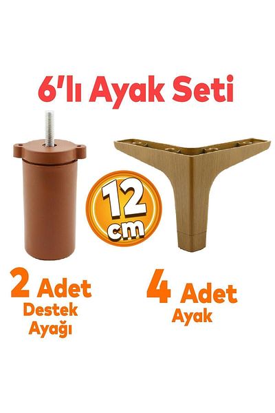 Badem10 Set de 6 Sedef - Unitate TV, canapea extensibilă și suport pentru canapea, picioare de bază din nuc închis de 12 cm