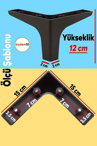 Badem10 Mobilier de lux Sedef Canapea Masuta de cafea Unitate TV Picioare fotoliu 12 Cm Picioare de baza neagra 4 bucati