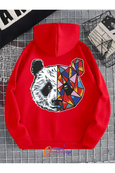 oneagılyazı سويت شيرت بقلنسوة كبير الحجم للجنسين بطبعة الباندا