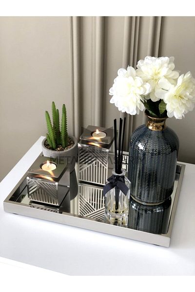 Metalist Tasarım Gala Decorative Mirrored Tray Stainless Steel 30x40cm