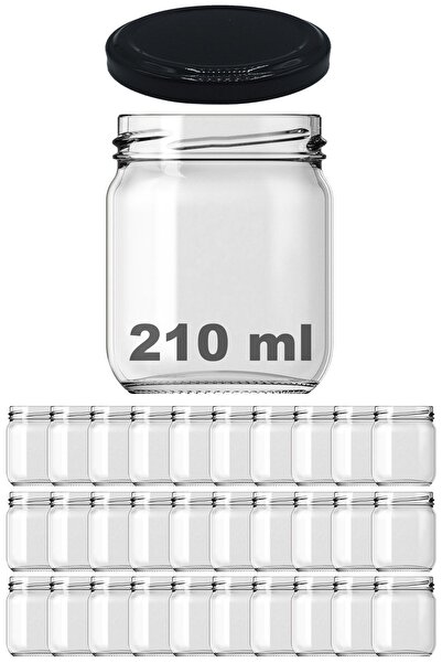 Afracam 210 ml Metal Siyah Konserve Kapaklı 210 Cc Şeffaf Cam Kavanoz 30 Adet