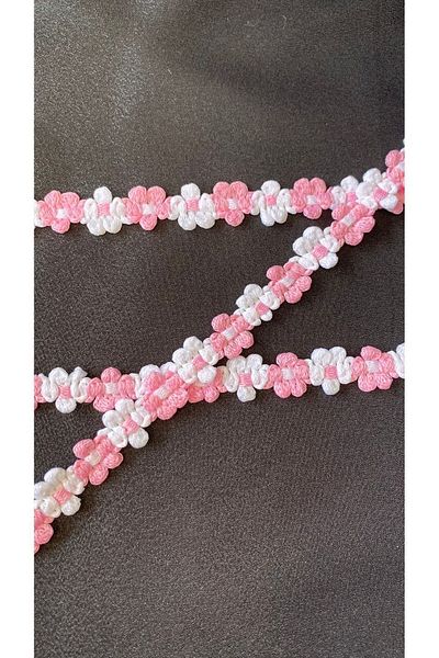 Ozpas Pink-White Stripe Flower - 1 Cm x 3 Mt