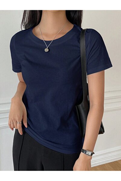 EYAX MODA KADIN Bisiklet Yaka Tişört - Oversize T-shirt