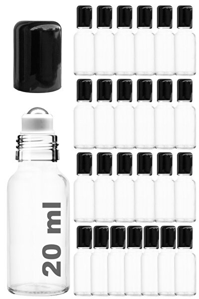 20 ml Transparent Steel Roll Ten Bottle 20 Cc Sealed Black Glass Bottle with Lid 25 pcs