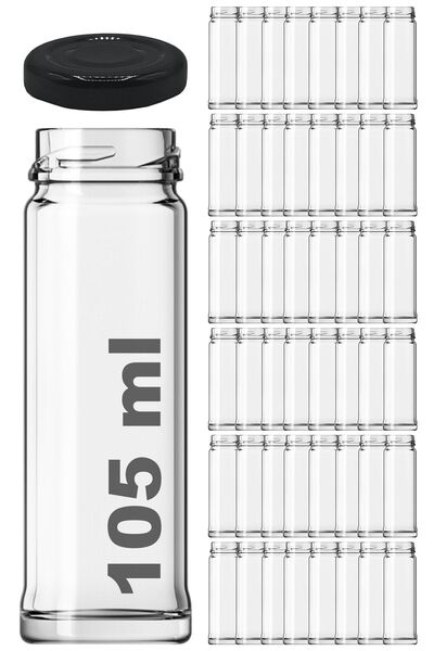 Afracam 105 ml Transparent Metal Glass Jar with Black Lid, 48 Pieces
