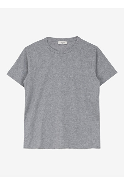 People By Fabrika Bisiklet Yaka Düz Gri Melanj Kadın T-Shirt SPBF4SL-TST5559