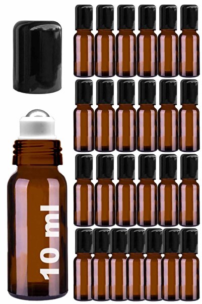 Afracam 10 ml Amber Çelik Roll On Şişesi 10 Cc Sızdırmaz Siyah Kapaklı Kahver...
