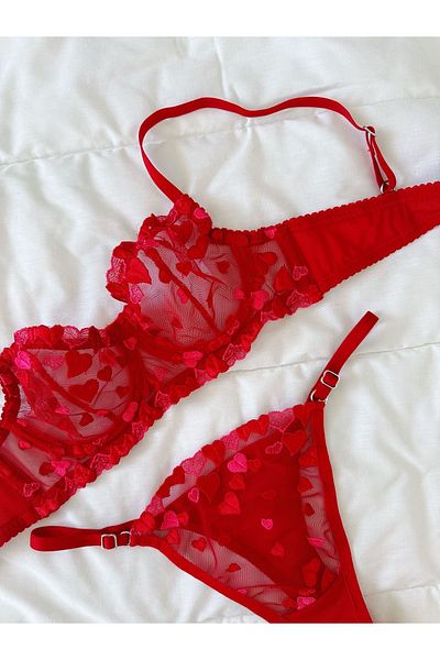 Feruzdesign Red Bra and Heart Set - Lovely