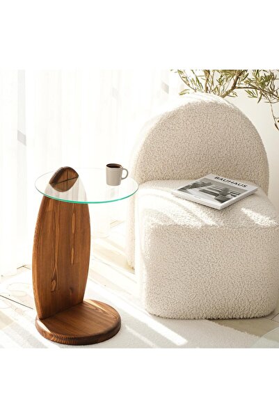 NEOstill - Surf Masif Yan Sehpa/Kestane&Şeffaf Cam