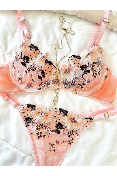 Feruzdesign Σετ σουτιέν σε χρώμα πούδρας Lisa Floral Pattern
