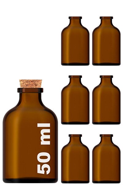 50ml Amber Penicillin Cork Stoppered Round 50cc Brown Empty Glass Bottle 6pcs