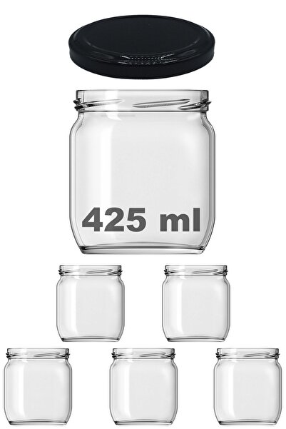 Afracam 425 ml Metal Siyah Konserve Kapaklı 425 Cc Şeffaf Cam Kavanoz 5 Adet