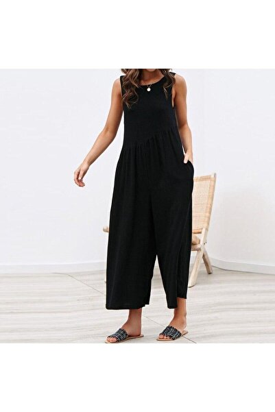 Mothermood Keten Yazlık Mothermood Günlük Sırt Dekolteli Salaş Kadın Tulum