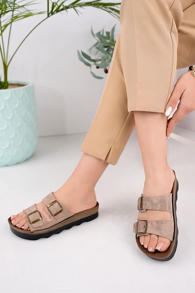 ShoesBag Papuci de zi cu zi pentru femei, foarte confortabili, cu talpă anti-alunecare, cu cataramă dublă