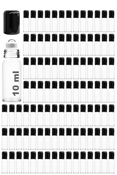 Afracam 10 ml Şeffaf Çelik Roll On Şişesi 10 Cc Sızdırmaz Siyah Kapaklı Cam Ş...