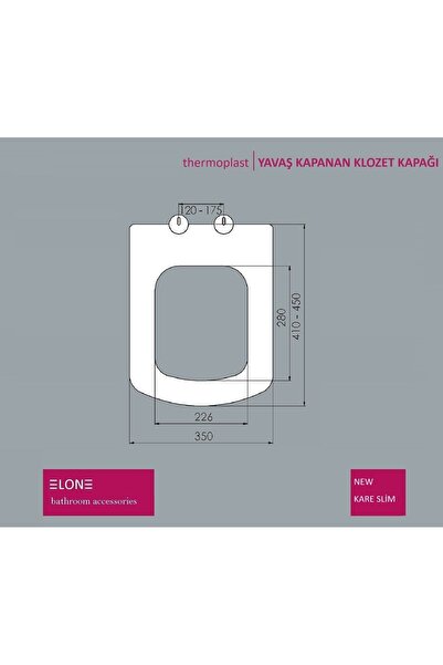 elone plastik ELONE KARE SLİM THERMOPLAST KLOZET KAPAĞI - YAVAŞ KAPANIR