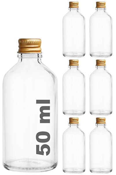 Afracam 50 ml Şeffaf Metal Gold Kapak Shot Şişesi 50 Cc Kolonya Koku Hediyelik Beyaz Cam Şişe 6 Adet