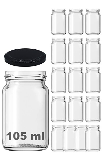 Afracam 105 ml Metal Siyah Kapaklı 105 Cc Şeffaf Kısa Cam Kavanoz 16 Adet