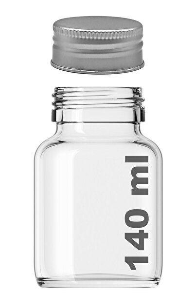 Afracam 140 ml Şeffaf Tablet Metal Gümüş Silver Kapaklı 140 Cc Hap Şişesi Cam...