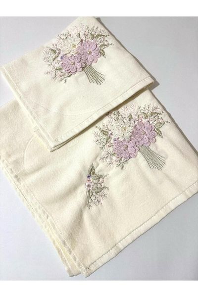 ÜNSAL Hazan Rose 3D Embroidered Mother and Daughter Dowry Towel