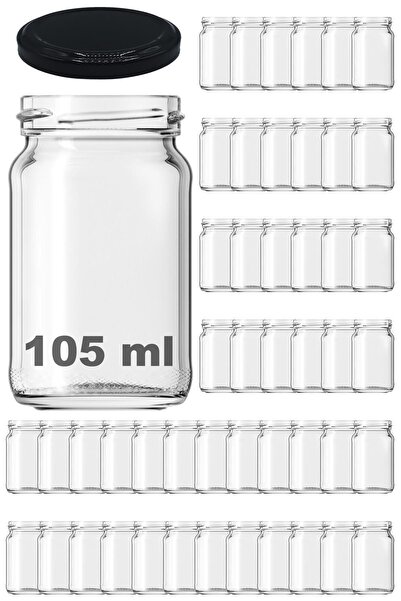 Afracam 105 ml Metal Siyah Kapaklı 105 Cc Şeffaf Kısa Cam Kavanoz 48 Adet