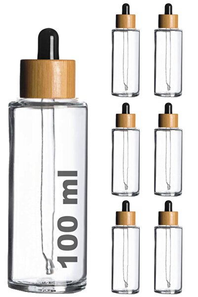 Afracam 100 ml Şeffaf Cam Damlalıklı Serum Şişesi 100 Cc Bambu Kapaklı Ahşap ...