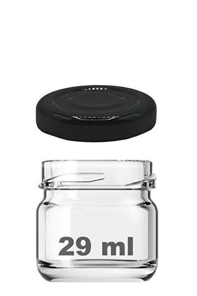 Afracam 29 ml Metal Siyah Kapaklı 29 Cc Küçük Numune Cam Kavanoz 1 Adet
