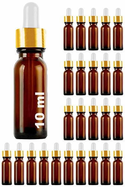 Afracam 10 ml Amber Cam Damlalık Serum Şişesi 10 Cc Gold Metal Kapaklı Kahver...