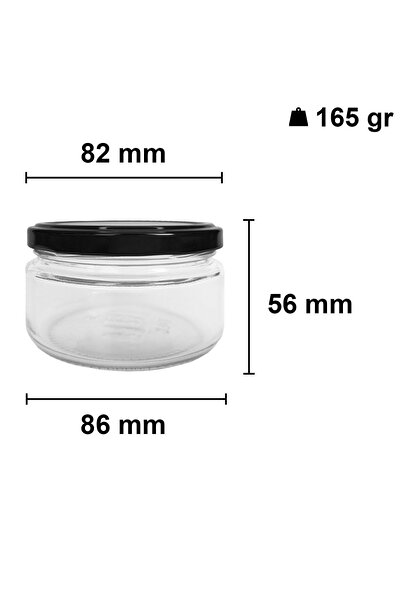 Afracam 230 ml Metal Siyah Konserve Kapaklı 230 Cc Şeffaf Magnolya Cam Kavanoz 6 Adet