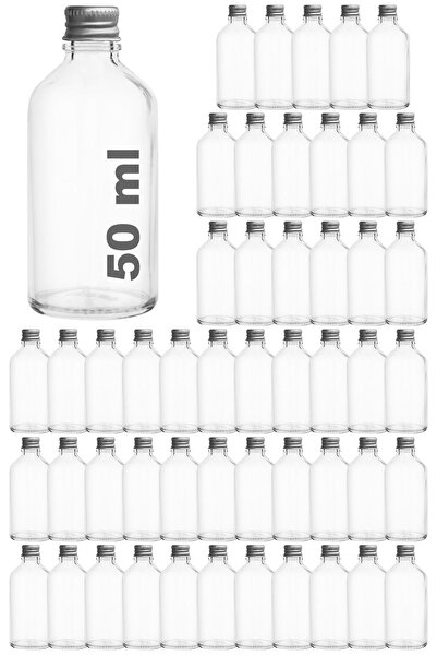 Afracam 50 ml Şeffaf Metal Gümüş Kapak Shot Şişesi 50 Cc Kolonya Koku Hediyel...