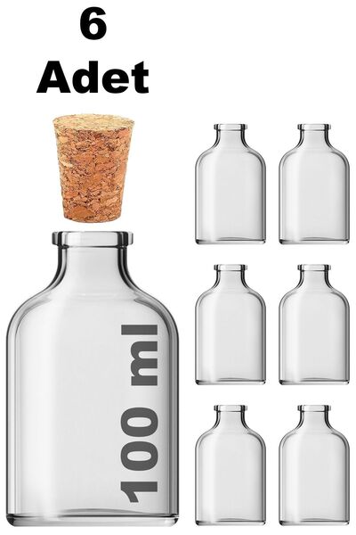 Afra Tedarik 100 Ml Düğün, Kına, Nişan, Kolonya, Koku, Hediyelik Şişesi Mantar Tıpalı 100 Cc Cam Şişe 6 Adet