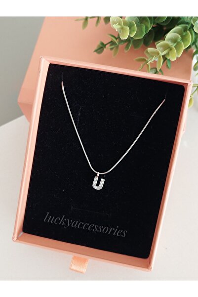LUCKY ACCESSORIES Çelik Silver Rodyum  Kaplama Harf Kolye U Harfi