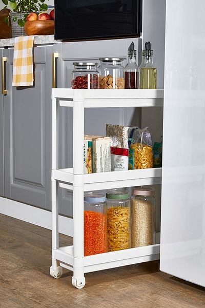Minty Life 3-tier Rolling vesken Shelf - Kitchen and Bathroom Shelf, Service Table Organizer (white)