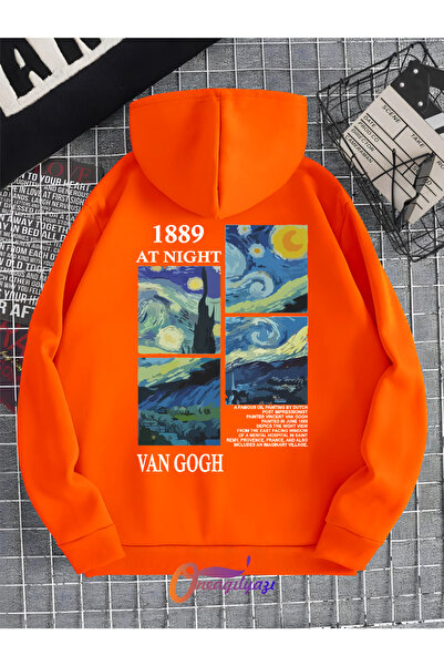 oneagılyazı سويت شيرت بغطاء للرأس كبير الحجم مطبوع للجنسين من فان جوخ