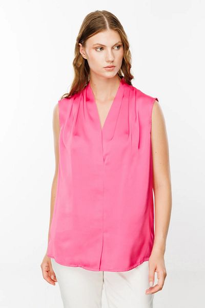 Ekol Pink Satin V-Neck Plus Size Blouse - 1514