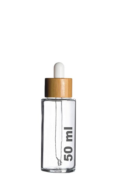 Afracam 50 ml Şeffaf Cam Damlalıklı Serum Şişesi 50 Cc Bambu Kapaklı Ahşap Dr...